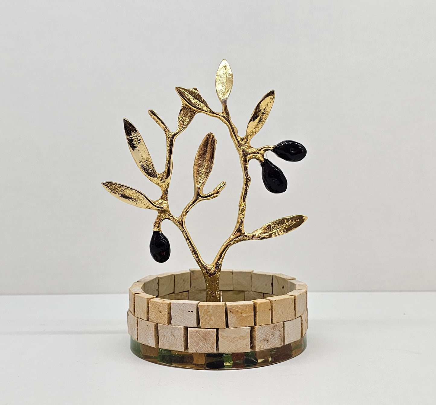 Mosaic Planter with Metallic Olive Tree