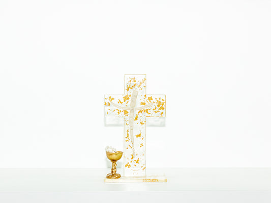 Golden Resin Mosaic Cross
