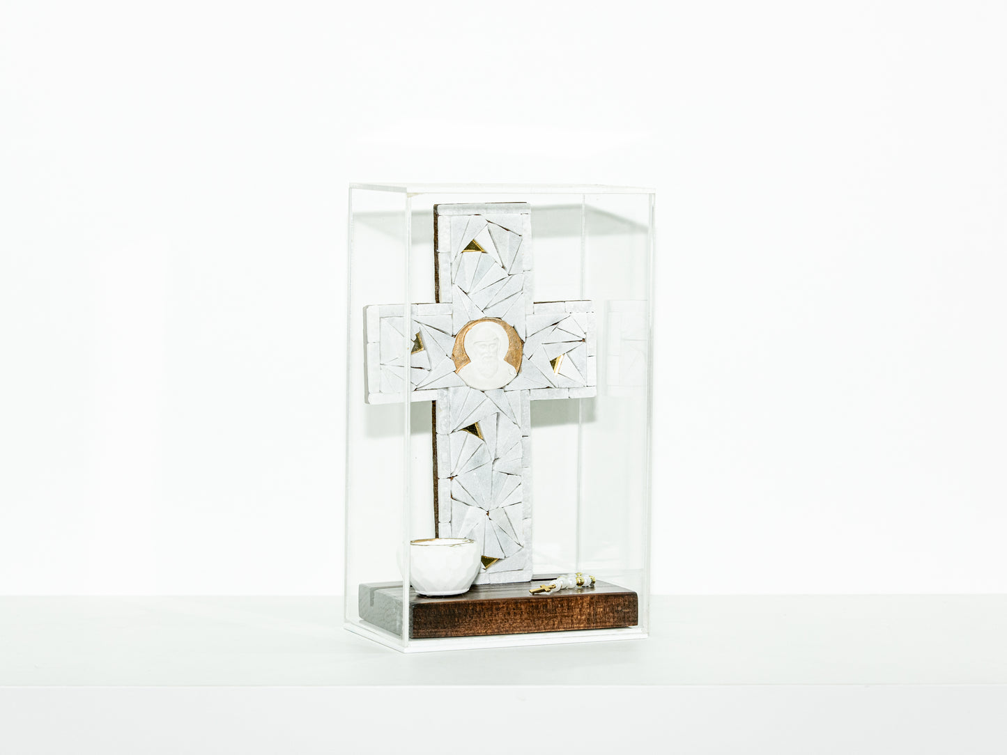 White Mosaic Cross with St. Charbel