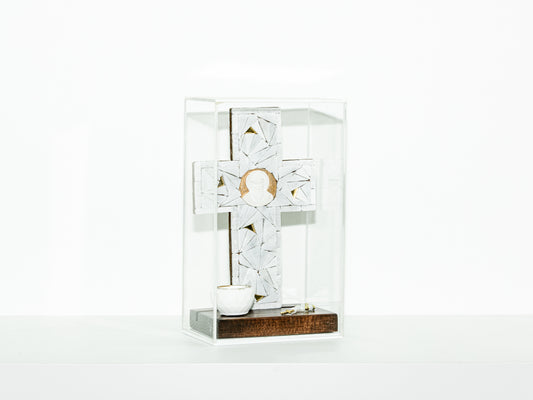 White Mosaic Cross with St. Charbel