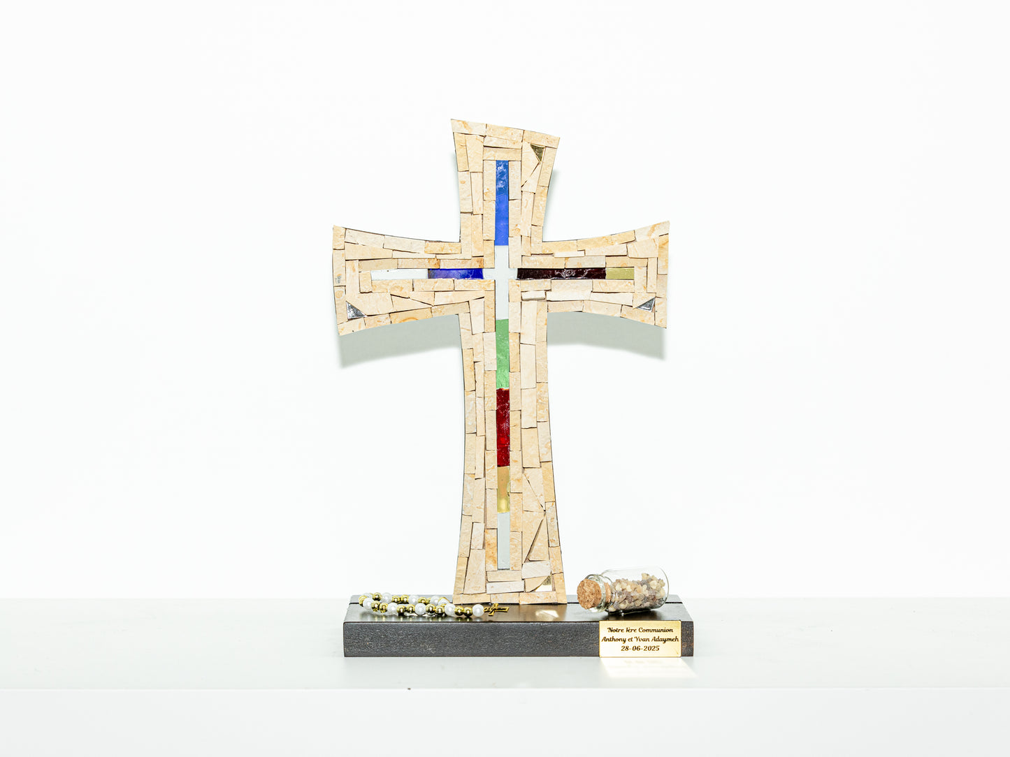 Natural Stone & Vitrail Mosaic Cross