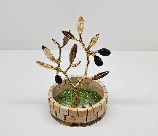 Mosaic Planter with Metallic Olive Tree