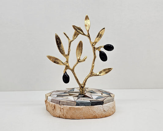 Metallic Olive Tree with Mosaic Base